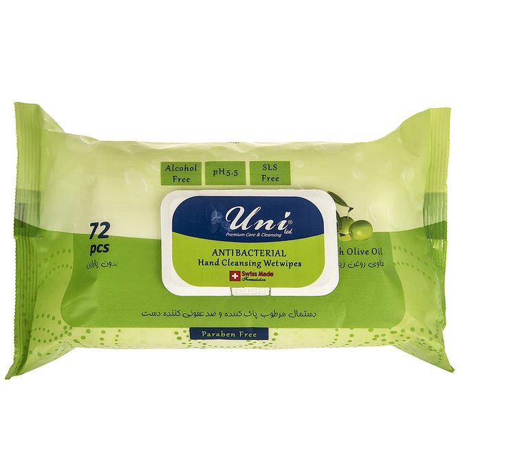 دستمال مرطوب یونی لد مدل Antibacterial Hand Cleansing With Olive Oil بسته 72 عددی